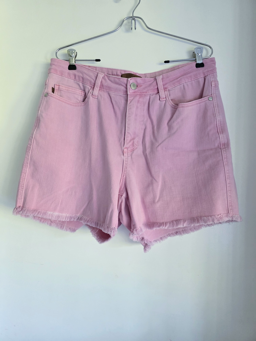 Judy Blue Pastel Pink Frayed Hem Denim Cutoff Shorts 1xl